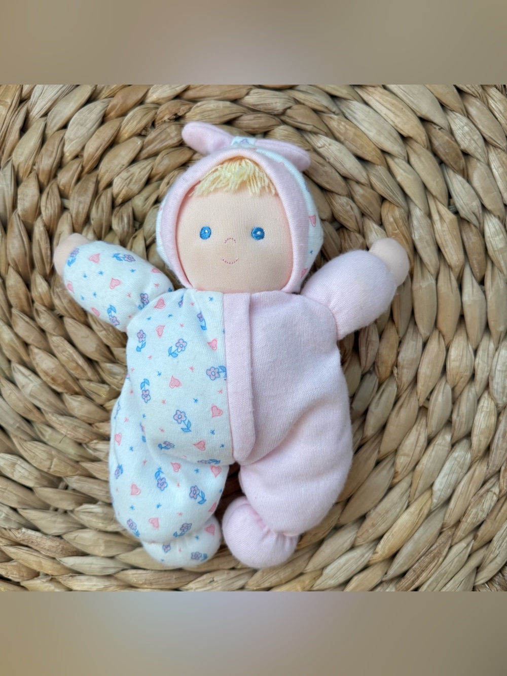 Eden Plush Lovey Baby Doll Pink Blonde Hair Soft Flower Heart Pajamas Vintage